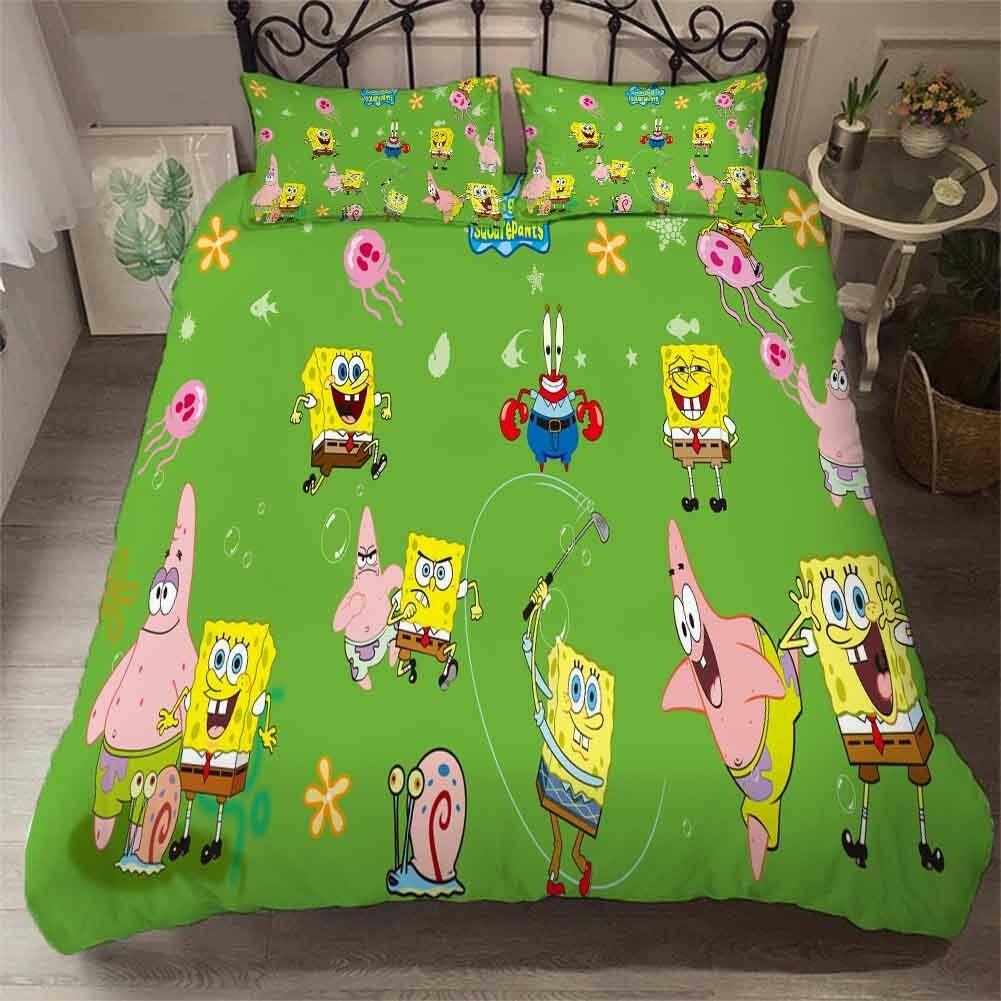 SpongeBob Bedding Set,SquarePants Duvet Cover 3D Print Quilt Cover Pillowcase king Queen Size Girl Boy Adult Birthday Gift