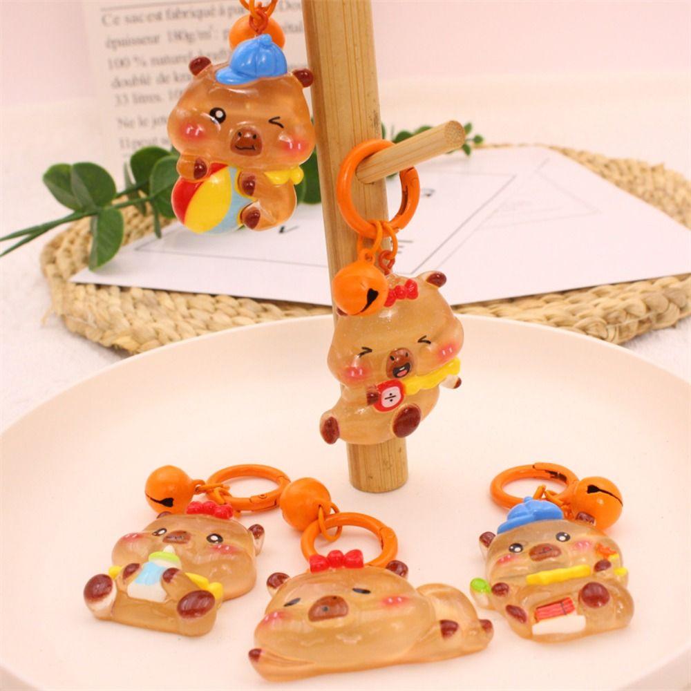 Korean Style Luminous Key Chain Cartoon Bell Key Chain Personality Capybara Pendant  Decoration