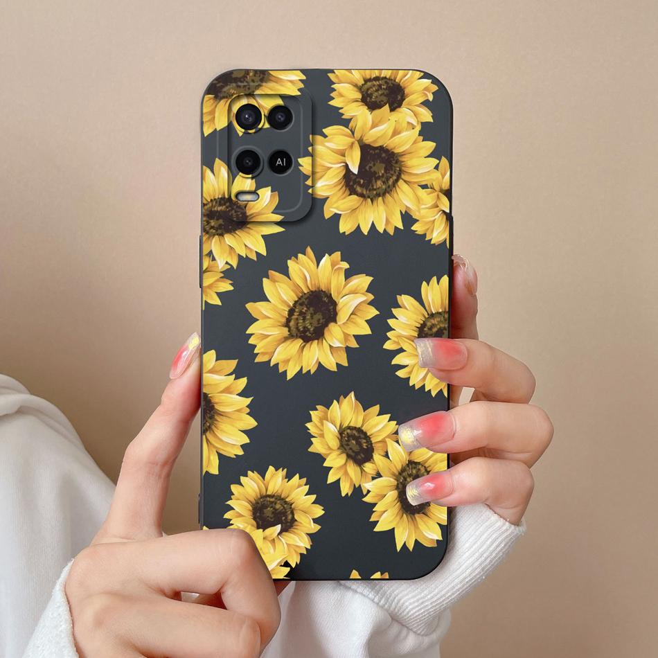 Чехол для Oppo A54 A54S Конфетный Цветочный Рисунок Мягкий Обновленный Жидкий Силикон Полная Защита Задняя Крышка Funda