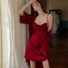 Женское нижнее белье, комплект из 2 предметов, однотонный атласный кружевной банный халат, мини-платье с глубоким V-образным вырезом и открытой спиной, повседневная сексуальная пижама для женщин