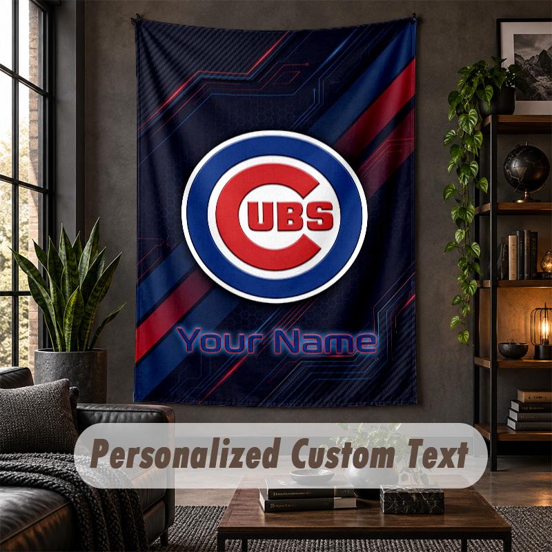 Personalized Wall Tapestry,Chicago Cubs Custom Text, Soft Fabric Wall Art For Indoor Decoration