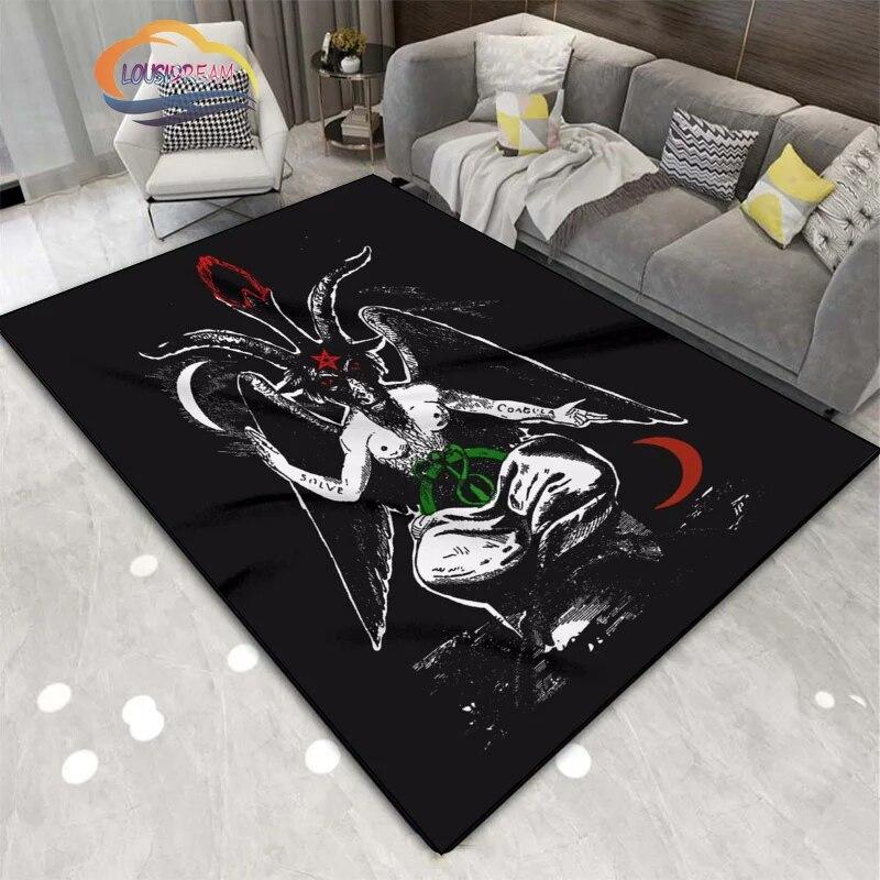 Demon Goat Baphomet carpet-Satanic Skull Inverted Pentagram Area Rug-Gothic Satanic Rug-Living Room Bedroom Decorative Floor Mat