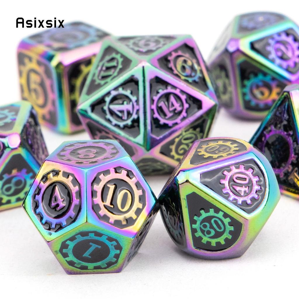 7 шт. красочные зубчатые колеса, металлические кубики, набор твердых металлических многогранных кубиков, подходящий для ролевой игры, настольной игры, карточной игры