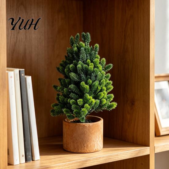 Compact Desktop Pine Tree Artificial Mini Potted Plant, Fake Greenery Bonsai Ornament, Lifelike for Home Decor Faux Houseplant Living Room Entryway
