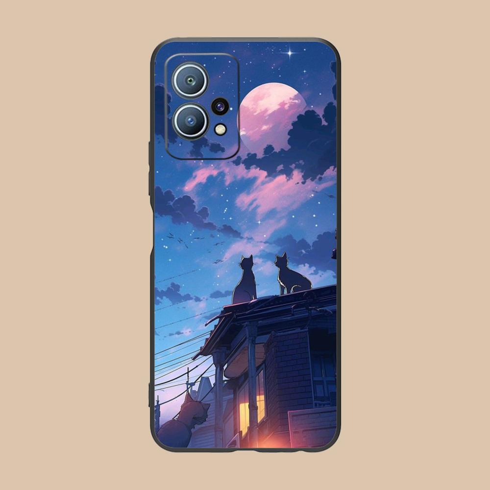 Чехол для мобильного телефона Luna Moon Cat для Huawei P60 P50 P40 P30 P20 P10 P9 P8 Pro Lite Plus Цветной печатный чехол Чехол Смартфон