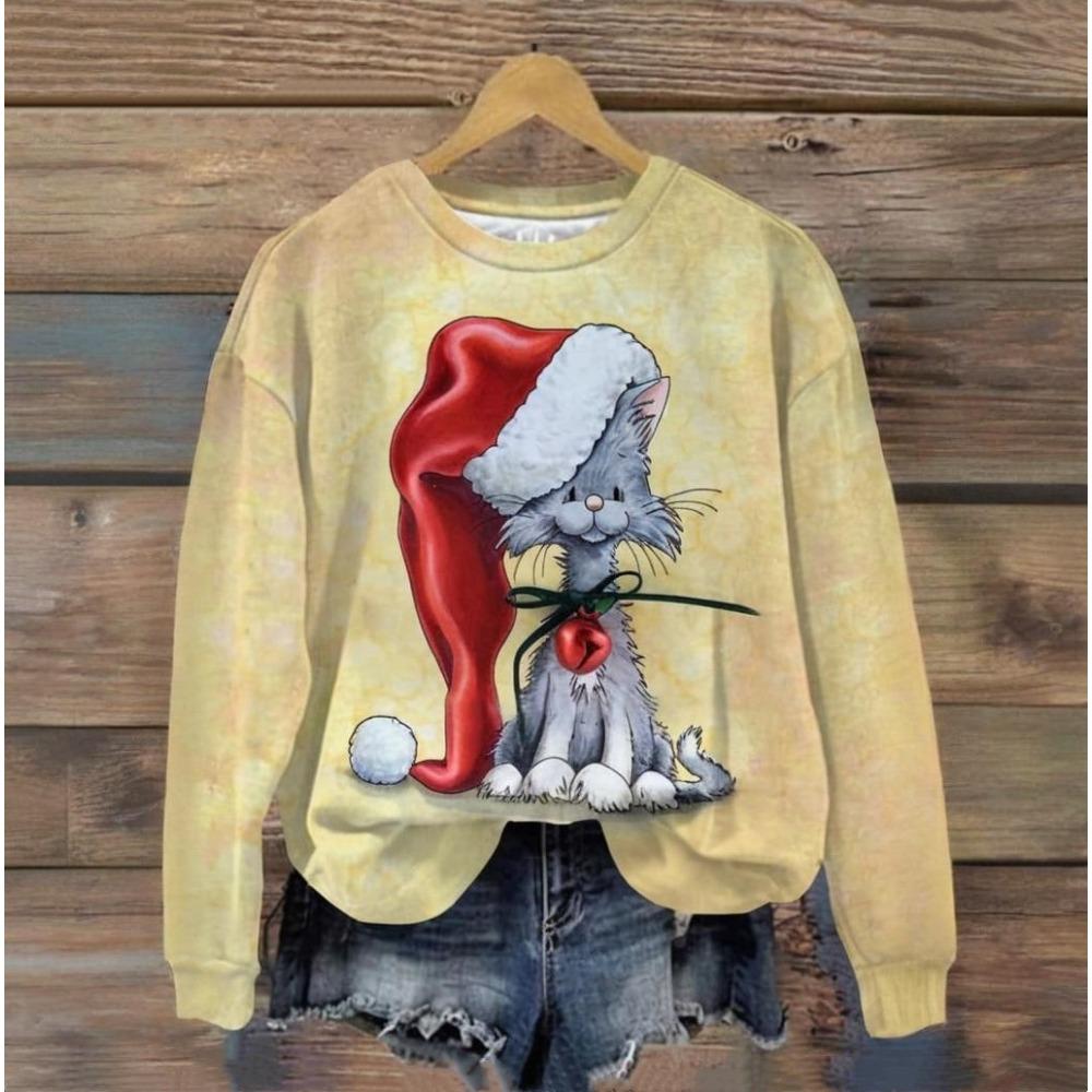 Christmas Day Cute Cat Printed Clothing 3d Animals Print Harajuku Hoodie Autumn/Winter Round Neck Sweater 2024 Longsleeves Tops