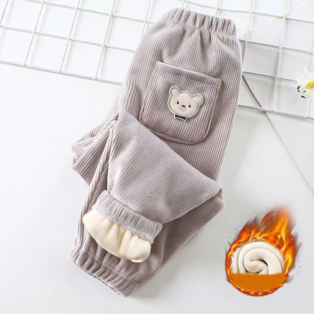 Autumn Winter Children's Plush Thick Warm Pants Baby Boys Pants Keep Warm Cute Bear Girls Trousers Kids Clothes