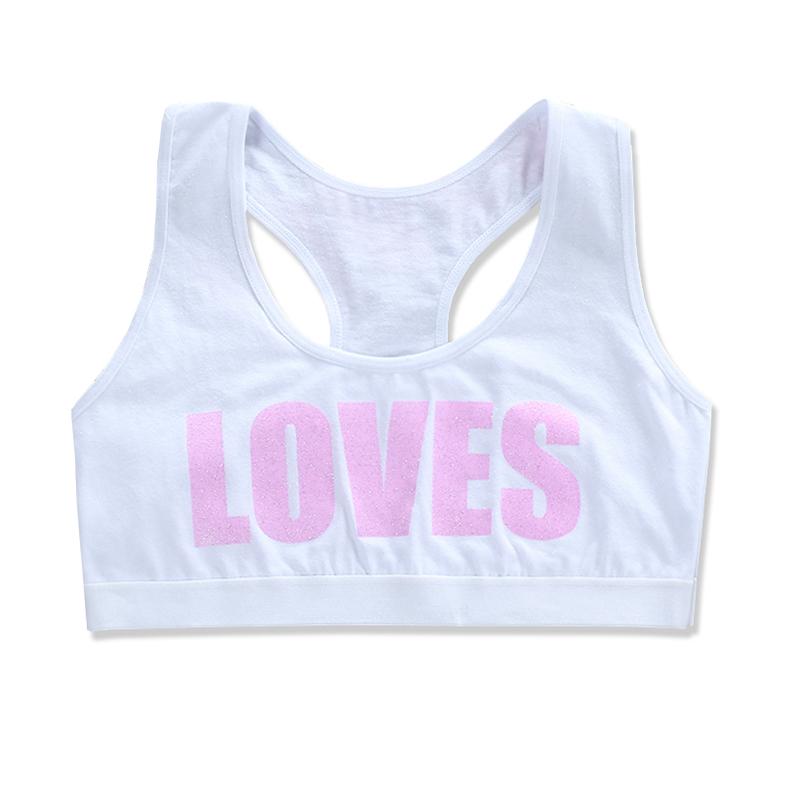 Детский хлопковый тренировочный бюстгальтер, нижнее белье с буквенным принтом и овальным вырезом для подростков 8–14 лет