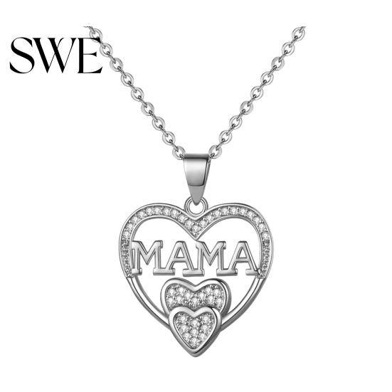 Alloy Jewelry Mothers Day Gift Necklace Rhinestone Heart-Shaped Pendant Anti-Oxidation Heart Charm Mother Clavicle for Daily Wear Gifting