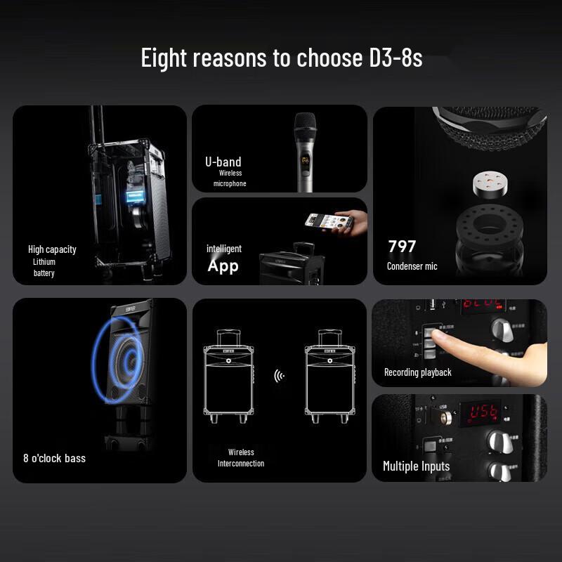 EDIFIER D3-8s 8-inch Portable Bluetooth Speaker with Wireless Mic