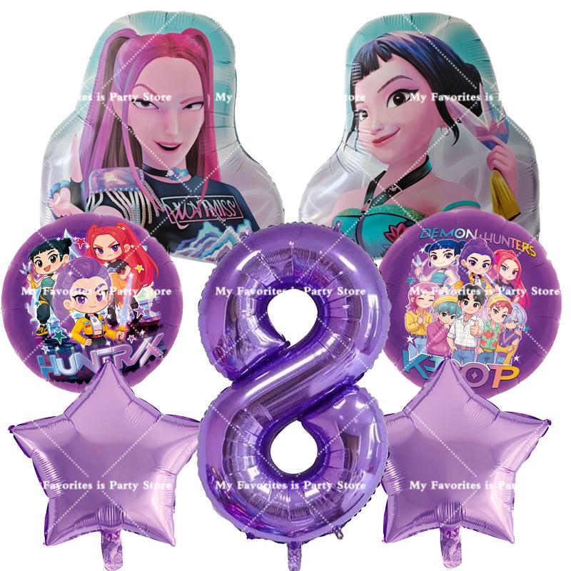 Kpop Demon Hunters Birthday Balloons Set Number Balloon Suit Foil Ballon Cartoon Birthday Party Supplies Decor Baby Shower Gift
