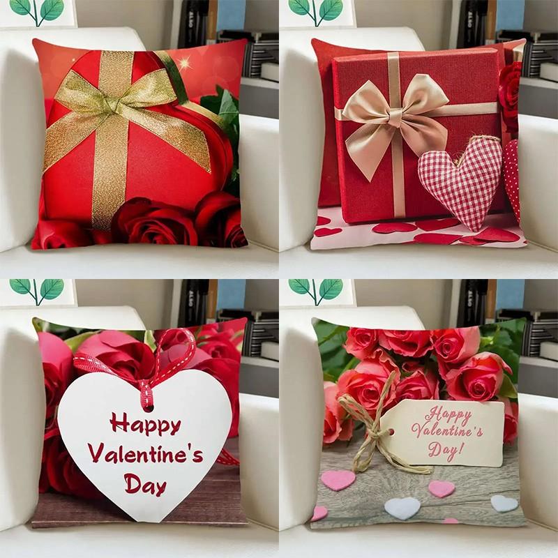 Valentines Day Gifts Hearts Roses Cushion Covers Pattern Cushion Cover Suitable for Sofa Bedroom Car Pillow Cover