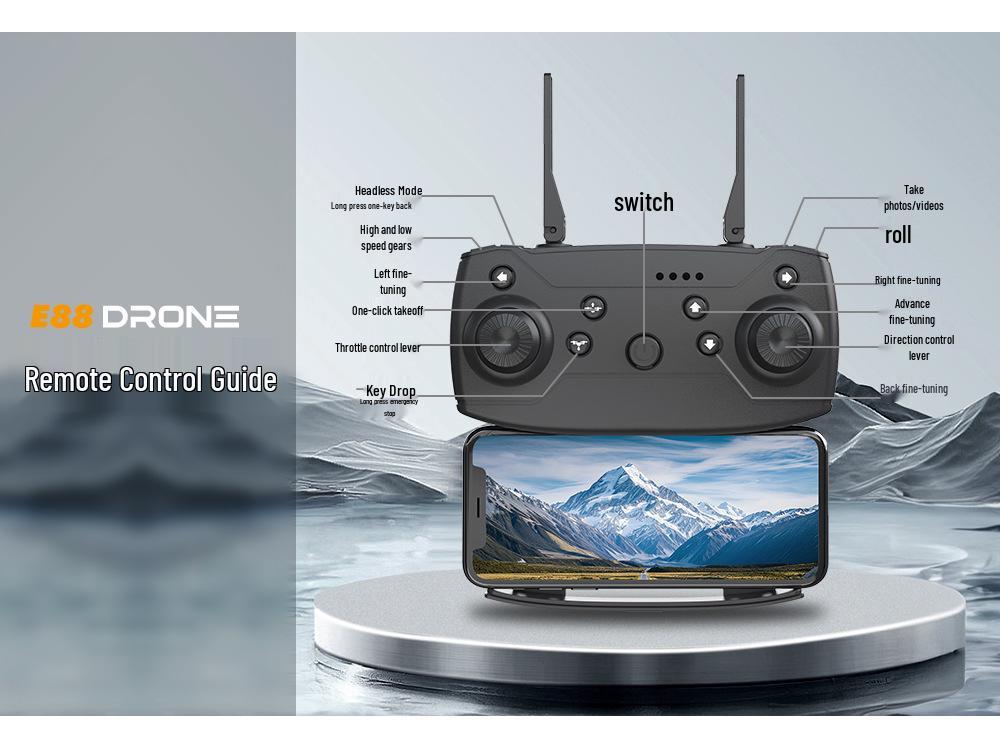 Дрон E88PRO 2025 с двойной камерой: Квадрокоптер фиксированной высоты с дистанционным управлением для аэрофотосъемки