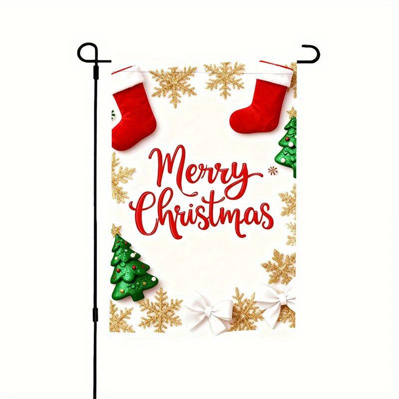 2D Flat, 1pc, 2D Flat Printing, No Electricity Needed, Christmas Theme Garden Flag "Merry Christmas" Holiday Decoration, Polyester Material, Multiple