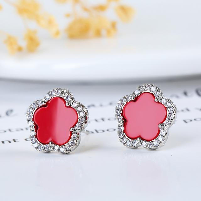 Plant Flowers Geometric Five Leaf Petals Women Luxury Earrings Shiny Clover Bridal Lovely Gift