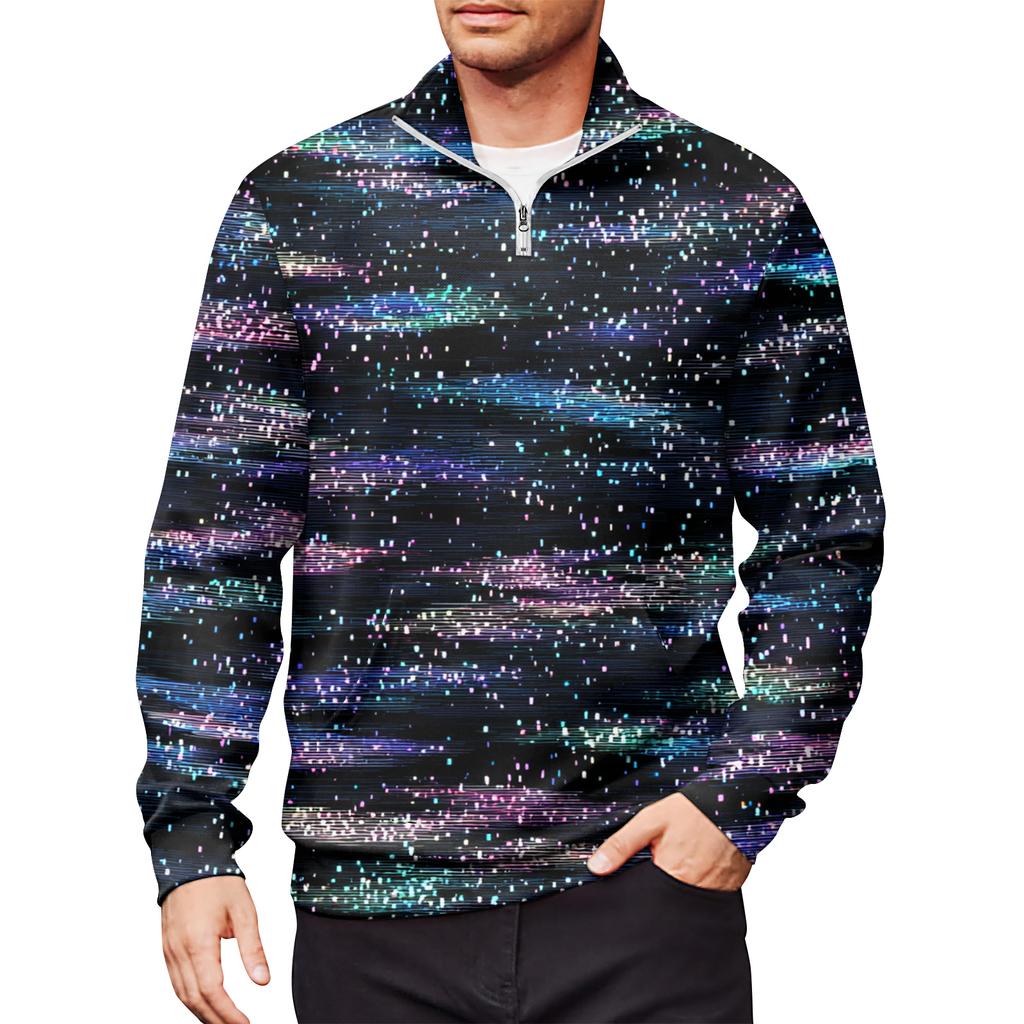 Мужской свободный повседневный свитшот на молнии 1/4, модный топ с длинным рукавом и принтом, с карманами