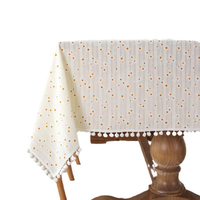 Yellow Daisy Cotton Jacquard Tablecloth Rectangular Kitchen Dining Cover Minimalist Decorative Home Accessory