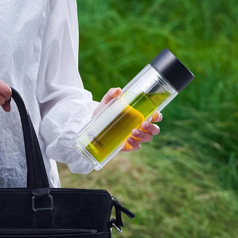 Стеклянная бутылка для воды с ситечком для чая и магнитной крышкой, термостойкая чашка для воды, портативная герметичная офисная бытовая чашка для чая