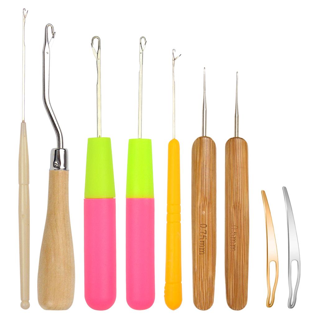 9 шт. Набор крючков с защелкой и гнутыми крючками для вязания крючком, инструмент для дредов, крючки для вязания крючком, инструмент для наращивания волос, инструмент для плетения кос