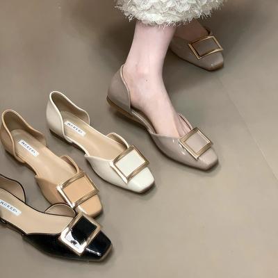 Модные туфли-лодочки с квадратной пряжкой и вырезами, женские, новые, весенне-осенние, с мелким вырезом, на одном ремешке, Мэри Джейн, французские туфли для работы