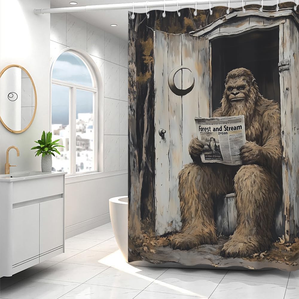 Vintage Bigfoot Sasquatch Shower Curtain, Funny Animal Cool Sasquatch Bathroom Decor Shower Curtains