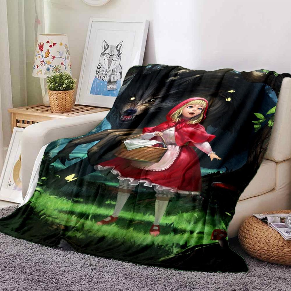 Little Red Riding Hood Big Wolf Dark Forest Fairy Tale Print Flannel Blanket Soft Warm Throw Blanket For Sofa Bedroom
