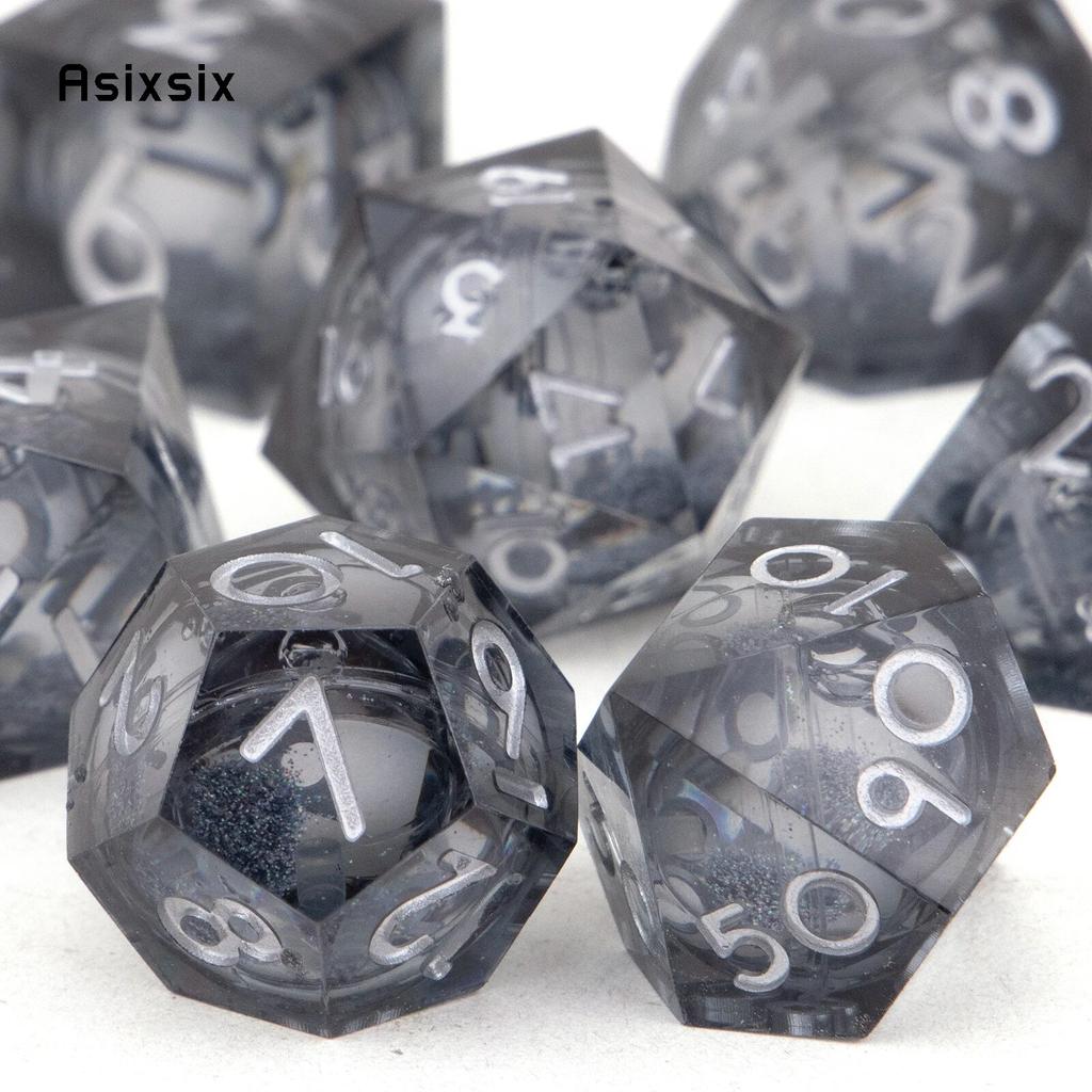 7 шт., черная смола, струящийся песок, белый номер, острые края, многогранные кости, подходящие для ролевой настольной игры