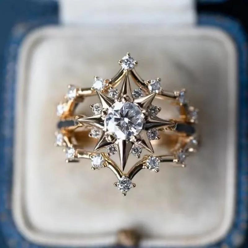 New star and moon shape Italian style ring niche zircon French jewelry ins ring