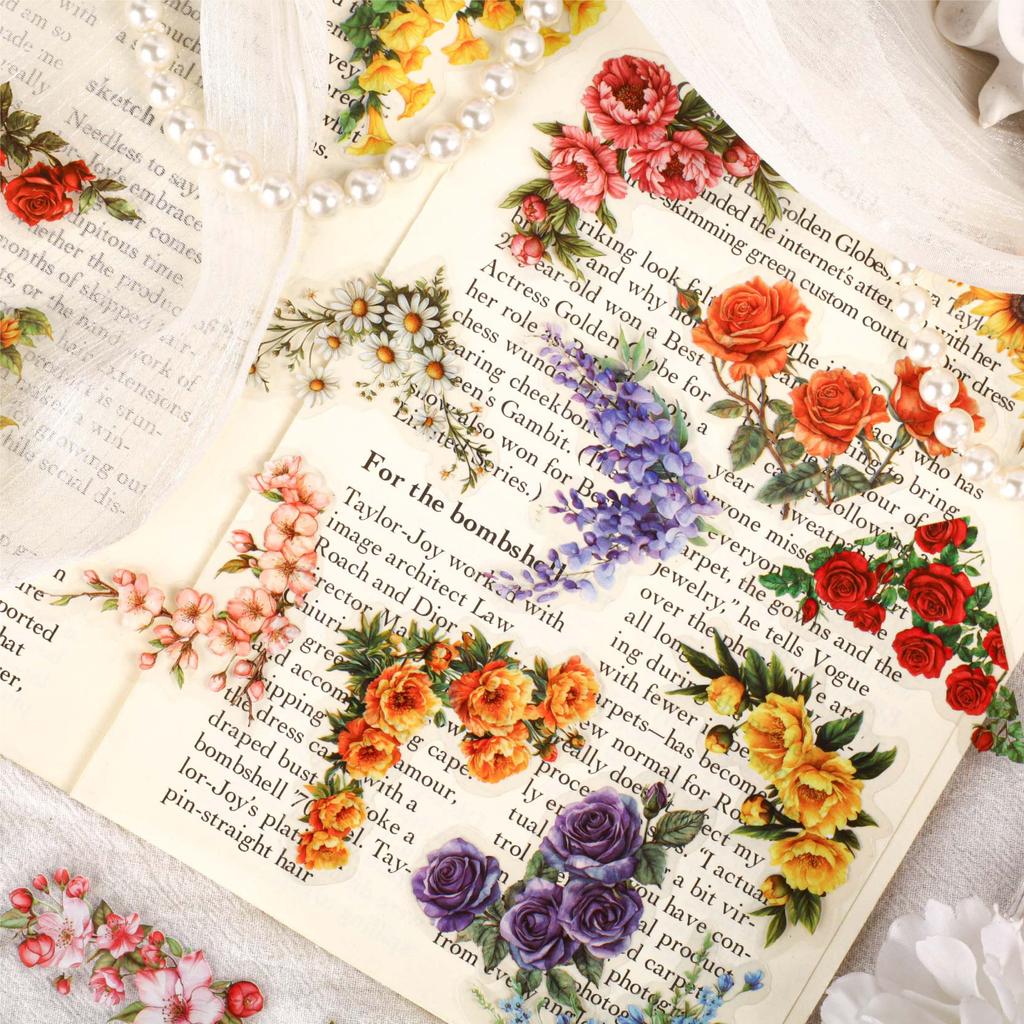 20pcs light retro PET flower corner stickers art collage Junk Journal decoration scrapbook diary album school stationery