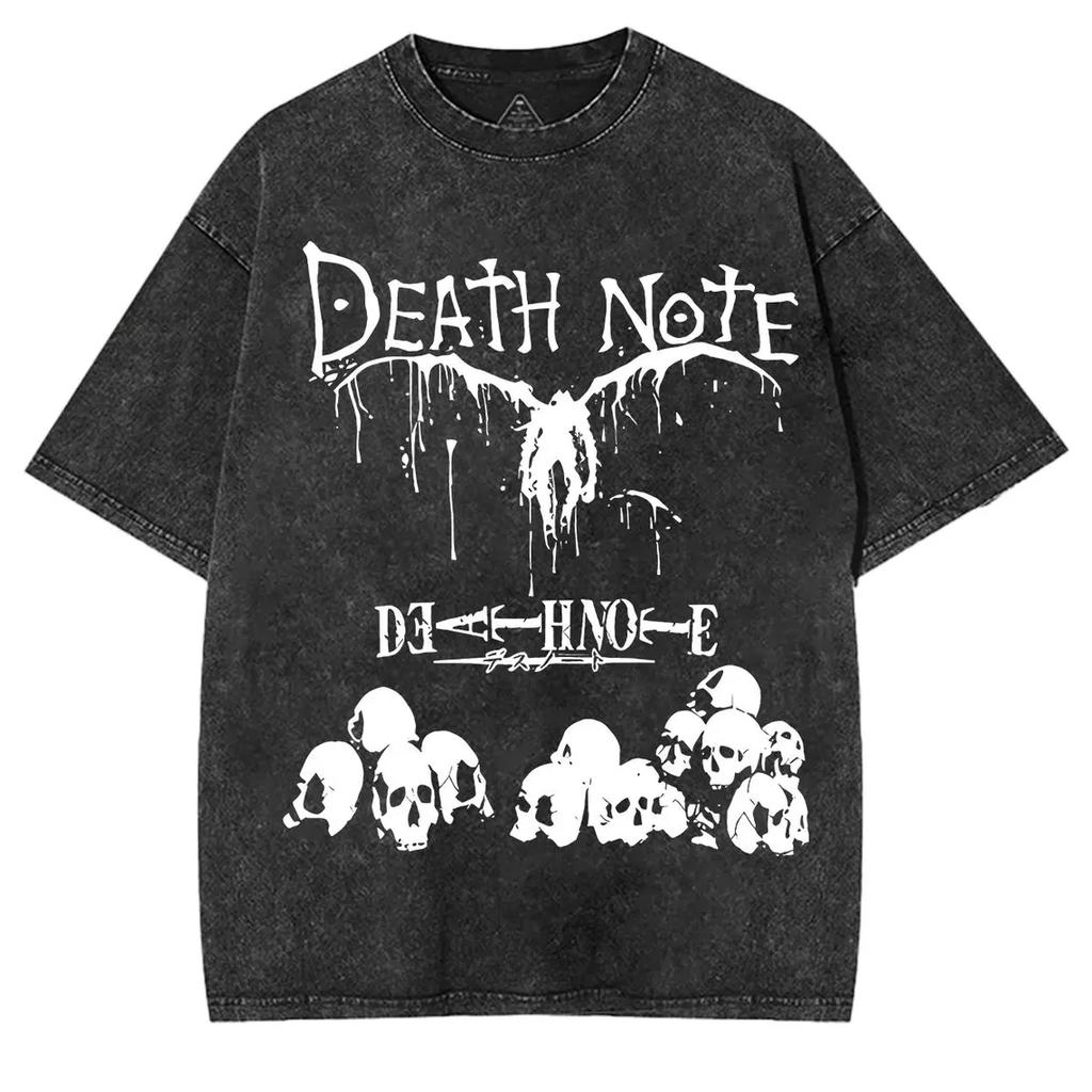 Death Note Harajuku Vintage Washed T Shirts Anime Graphic Printing T Shirt Cotton Fashion Streetwear Unisex Top Tee