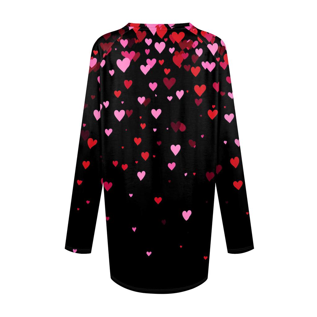 Женская модная повседневная длинная, с рукавами, с принтом ко Дню святого Валентина, V-образный вырез, средней длины, топ