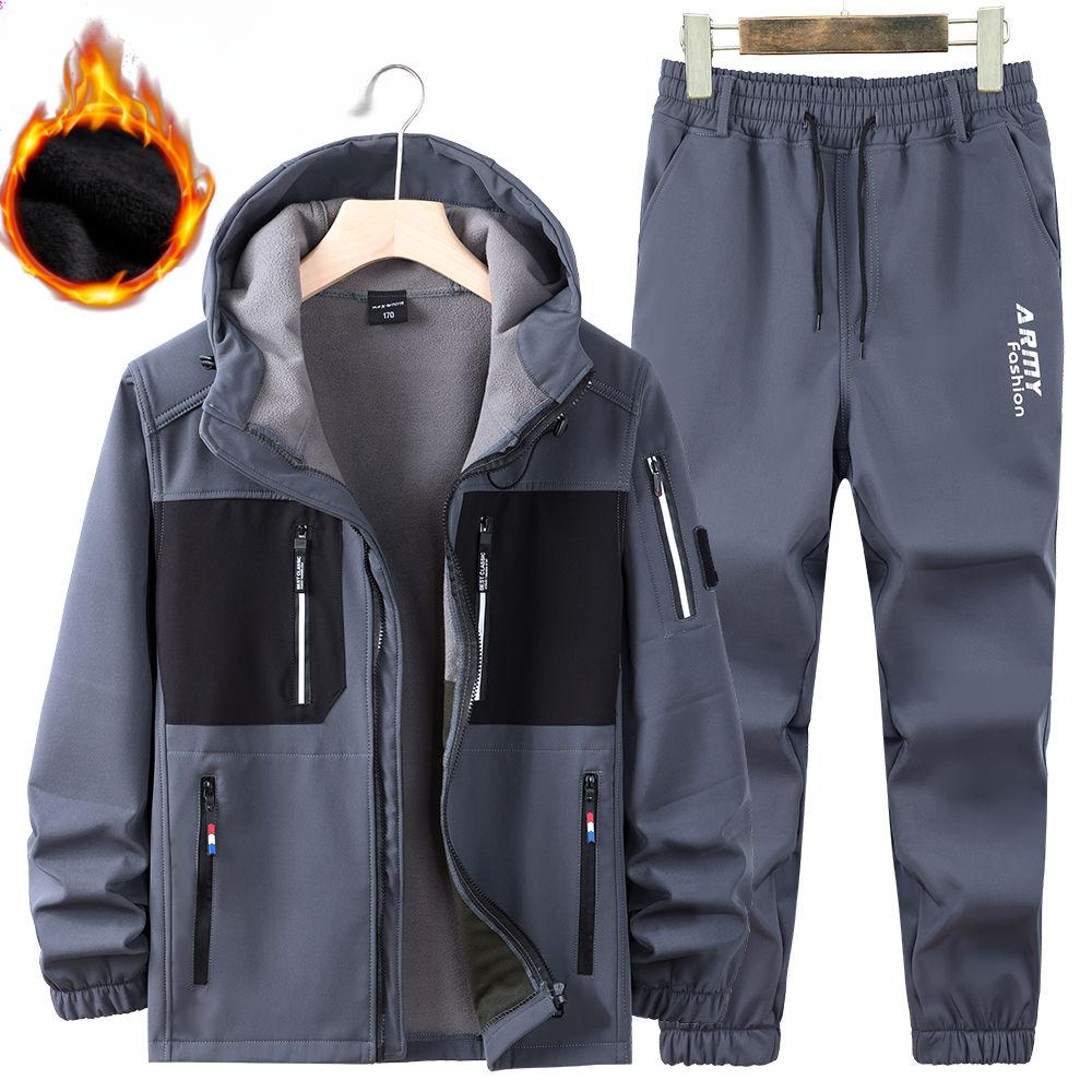 Зимняя куртка Plus Velvet Водонепроницаемый костюм Рабочая одежда Мужской зимний уличный утепленный теплый и холодный костюм из 2 предметов