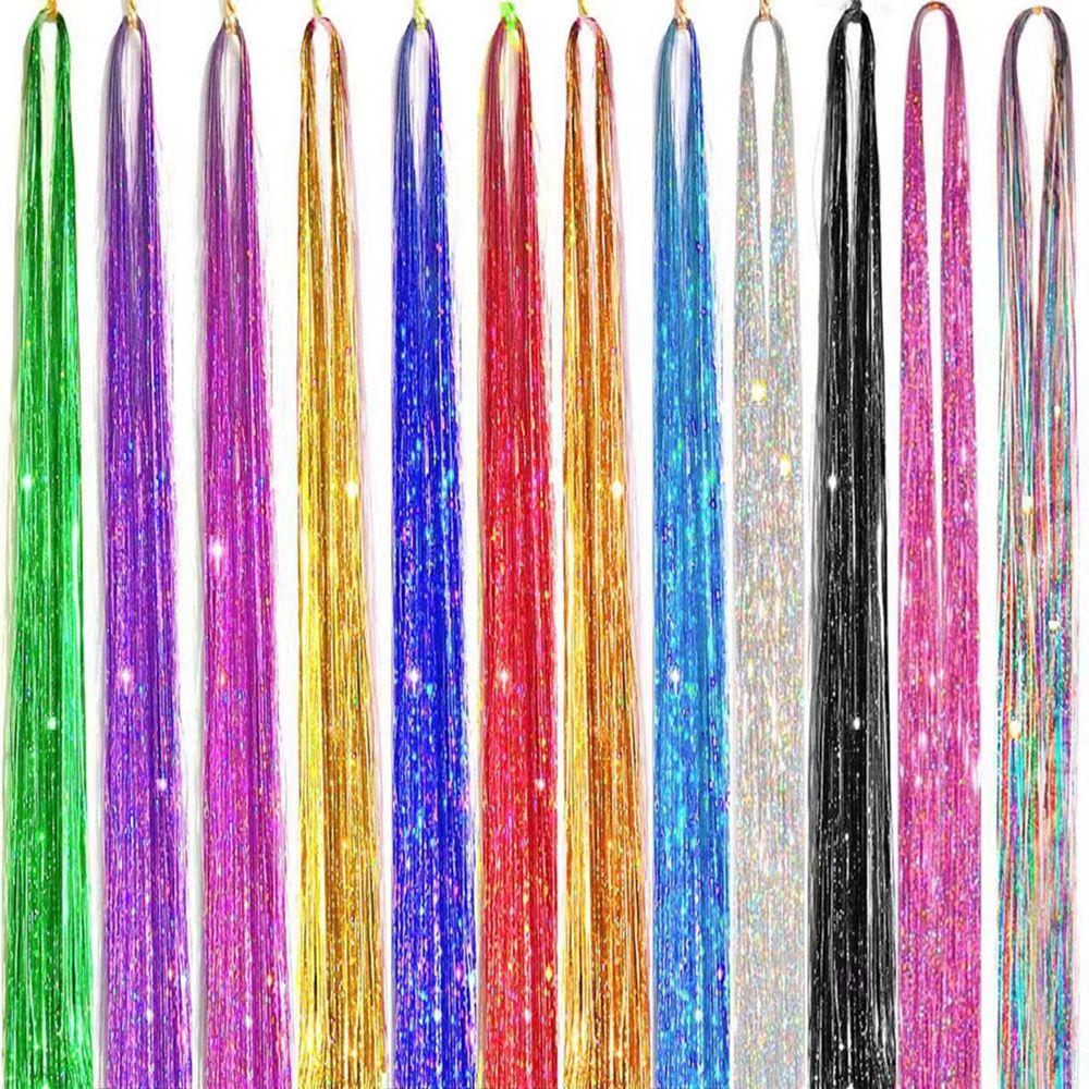 Hot Seller Tinsel Hair Laser Gold Metallic Thread Colorful Seamless Hair Extensions