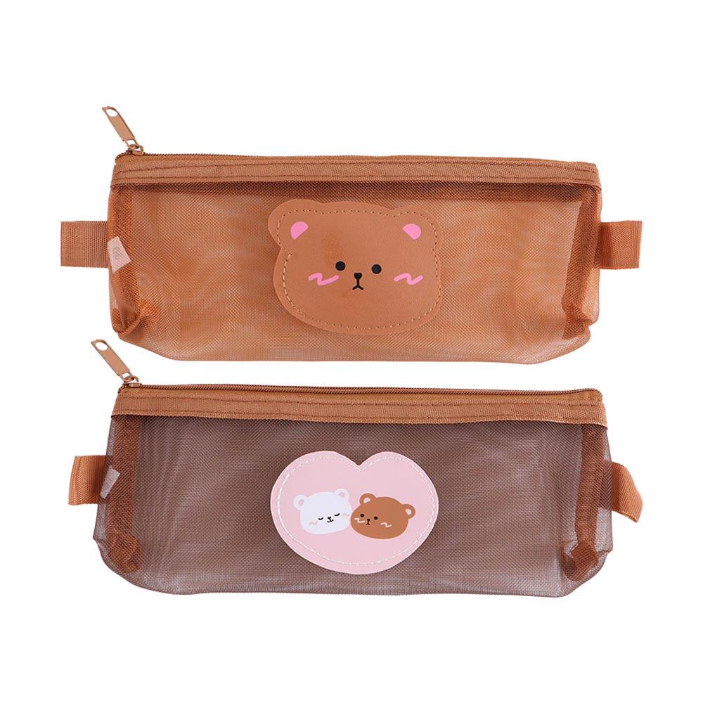 Stationery School Supplies Pen Bag Kawaii Pencil Bag Storage Bags Mesh Pencil Case Bear Pencil Bags