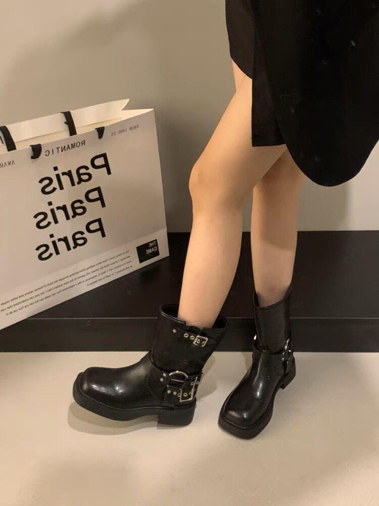 Ботинки Martin на каблуке женские 2024 британские ретро квадратные короткие сапоги рукава ковбойские сапоги в стиле вестерн рыцарские сапоги