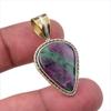 Ruby In Zoisite Lab-Created 925 Sterling Silver Gift Two Tone Pendant 1.50" F3q92