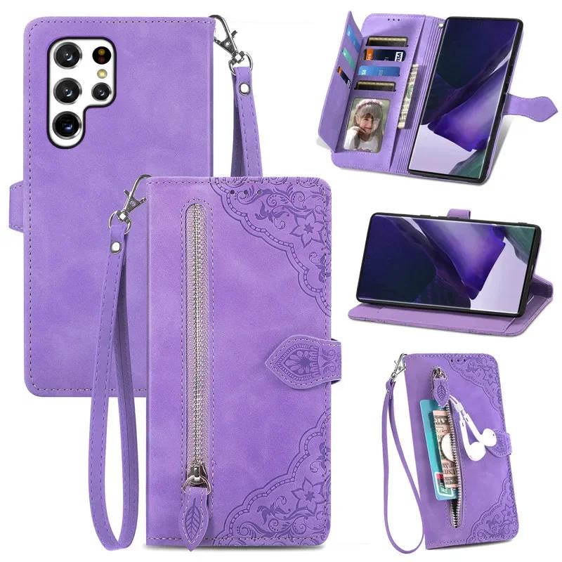 Lanyard Zipper Flip Wallet Card Cover For Samsung Galaxy S26 FE S25 Edge S24 Plus S23 Ultra S22 S21 Magnetic Leather Phone Case