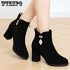 Women's Boots with Plush Round Head Coarse Heel Short Boots Side Zipper Women's Shoes Boots