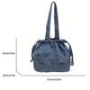 Fashion Denim Tote Bag for Women with Cherry Print Casual Messenger Handbag with Drawstring Closure and Polyester Lining Large Capacity Shoulder Bag