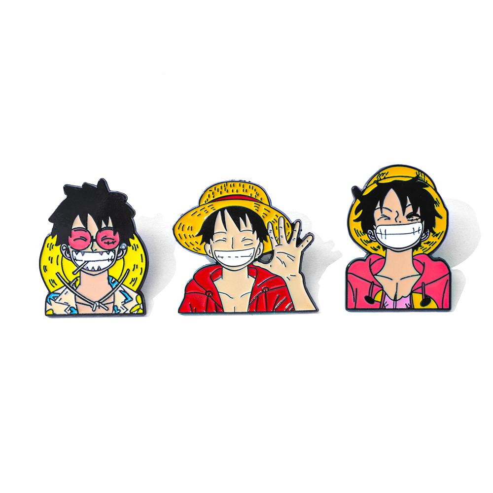 3 Pcs Adventure Anime Character Brooch Cute Funny Luffy Enamel Pin Backpack Clothing Jewelry Metal Badge Accessories Gift
