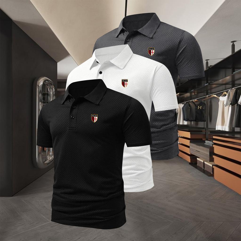 Trendy Men's 3pcs Set-Short-Sleeve Polo Shirt with Double-Button Collar and Detailed Trim, Moisture-Wicking, Perfect for Daily Wear and Golf