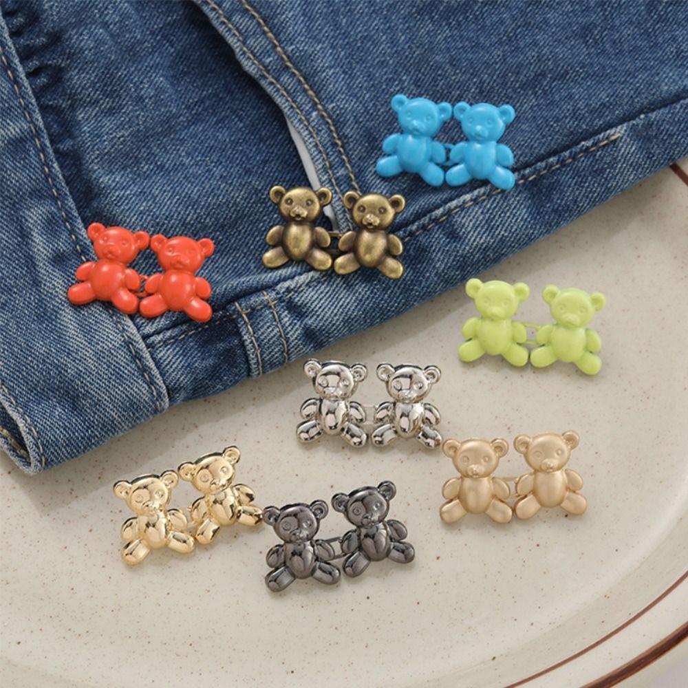 Colorful Bear Pants Button Tightener Waist Buckle Jean Buttons for Loose Jeans Jeans