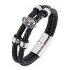 Buddha Head Jewelry Black Double Leather Bracelets Stainless Steel Clasps Bracelet Men Bracelet Religion Jewelry