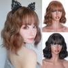 Women's Short Water Wave Wig with Bangs Natural Color Synthetic Fiber Wig for Women Daily Wear