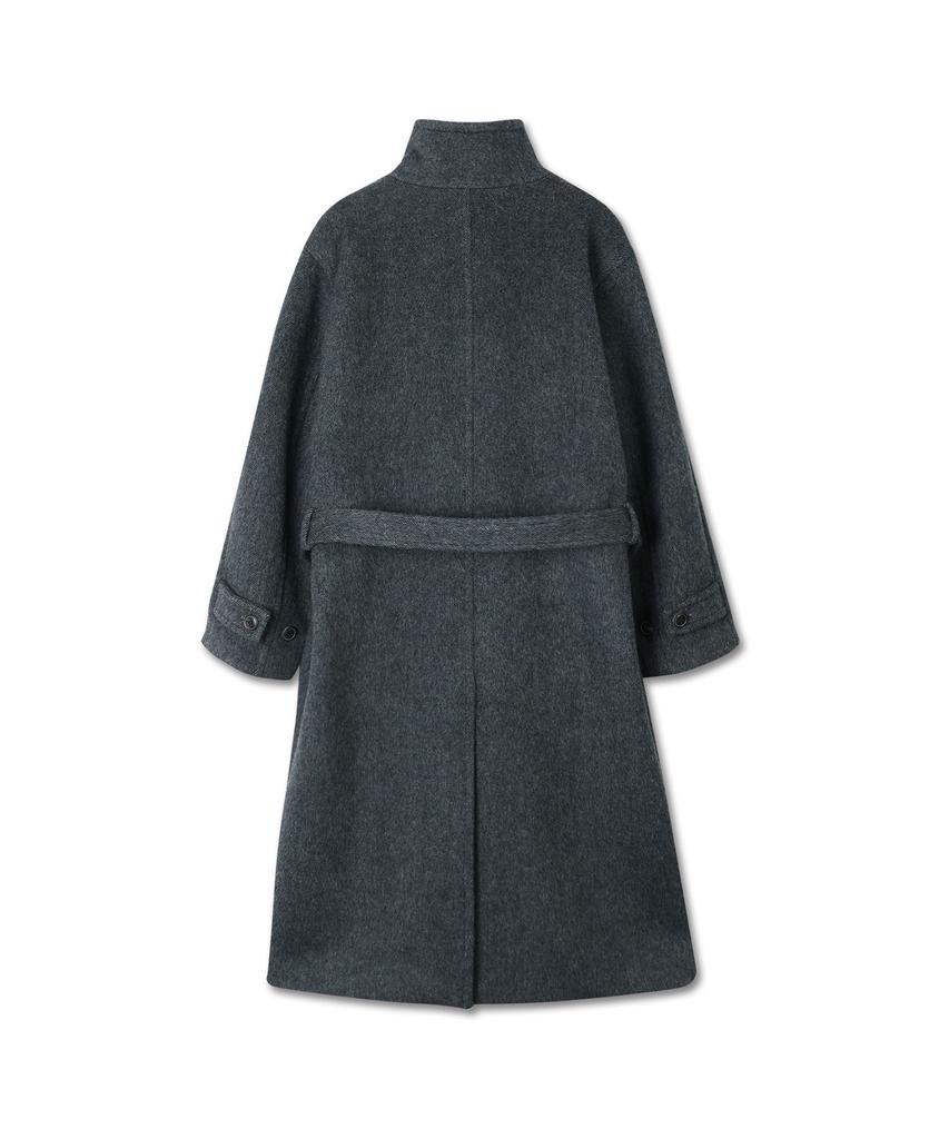 Michiko London Koshino Belted Balmacaan Wool Coat Charcoal