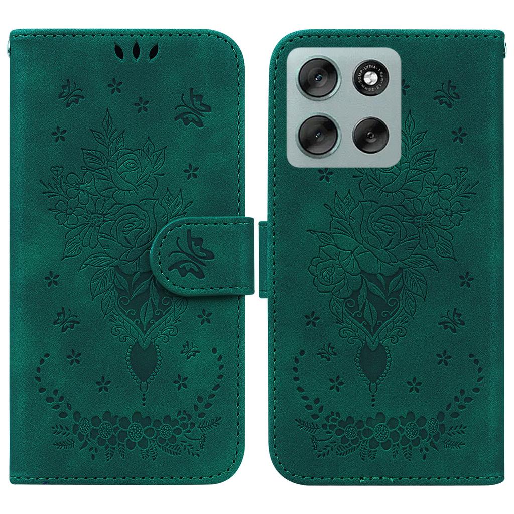 For Motorola Moto G56 5G Case Butterfly Flower Imprint PU Leather Wallet Phone Cover with Strap