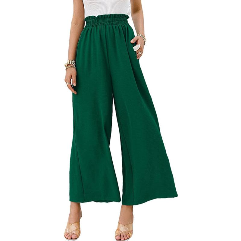 Women's Spring and Summer Cotton and Hemp Wear Solid Color High Waist Loose Casual Wide Leg Pants for Women