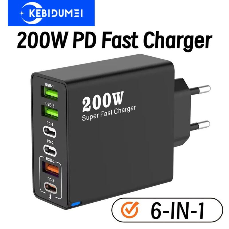 6 в 1 Всего 200 Вт USB Type-C Зарядное устройство для мобильного телефона USB 3.0 PD 3.0 Super Fast Charging Адаптер питания для iPhone… Еще