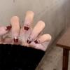 Burgundy Champagne Gel Manicure Wearable False Nails Set - Removable Finished Nail Art Patches and Tips