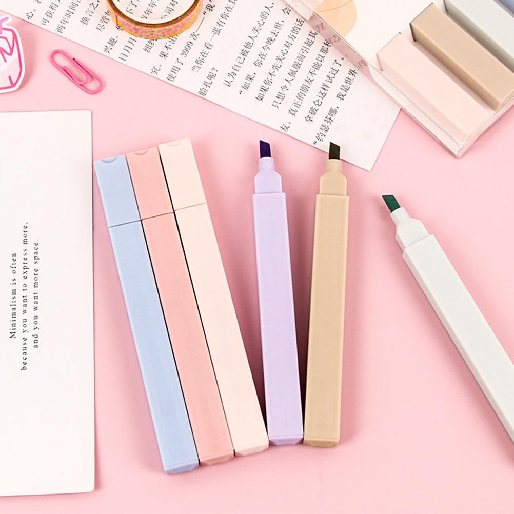 6 Color Highlighter Set Soft Highlighter Marker Pens Aesthetic Pastel Colours Diary Planner Notes Office School Supplies